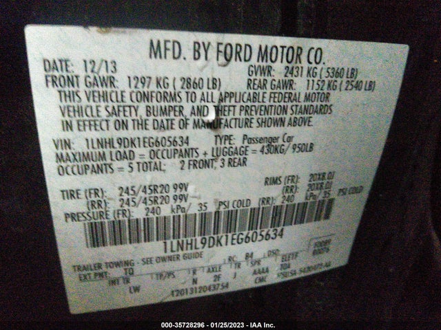 2014 Lincoln MKS, VIN: 1LNHL9DK1EG605634