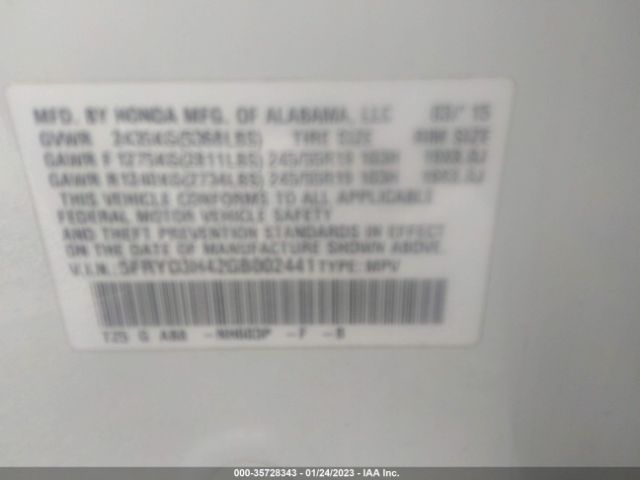 5FRYD3H42GB002441 Acura Mdx W/tech/w/tech