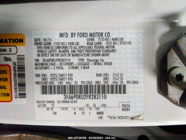 3FA6P0RU2FR283110 Ford Fusion Titanium Hybrid