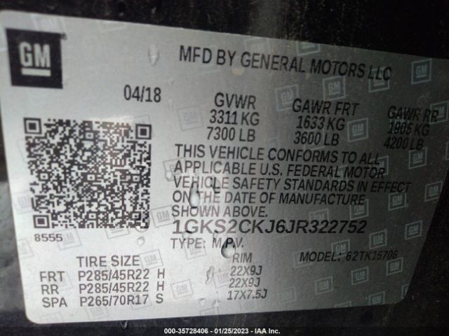 1GKS2CKJ6JR322752 GMC YUKON DENALI