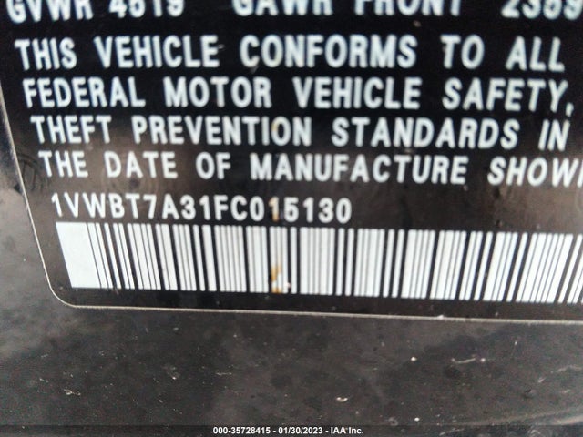1VWBT7A31FC015130 Volkswagen Passat 1.8t Sport