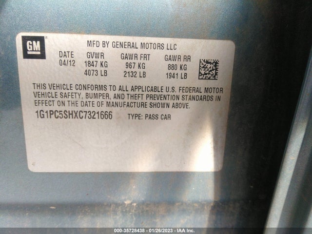 2012 CHEVROLET CRUZE LS VIN: 1G1PC5SHXC7321666