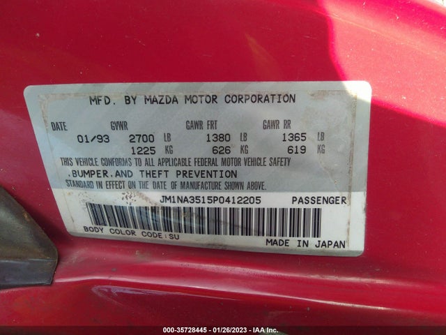 1993 MAZDA MX-5 MIATA VIN: JM1NA3515P0412205