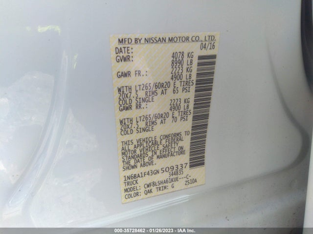 2016 NISSAN TITAN XD SV VIN: 1N6BA1F43GN509337