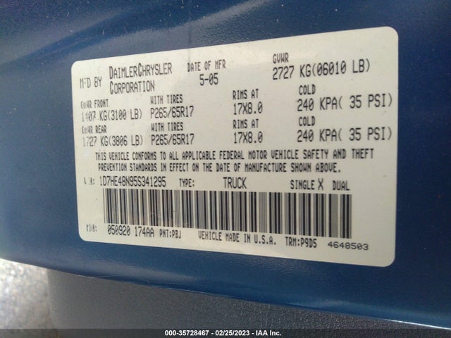 Dodge DAKOTA SLT 2005 1D7HE48N95S341295 Image 10
