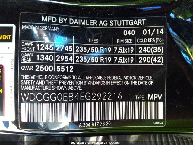 2014 MERCEDES-BENZ GLK-CLASS GLK 250 BLUETEC VIN: WDCGG0EB4EG292216