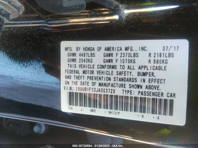 2018 Acura TLX, VIN: 19UUB1F33JA003720