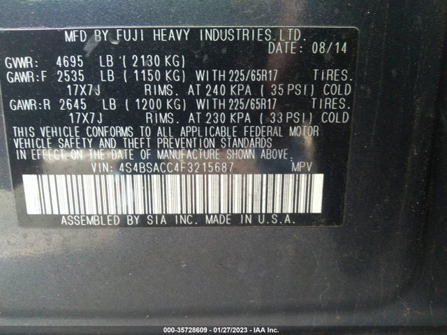 Subaru Outback 2015 4S4BSACC4F3215687 Image 10