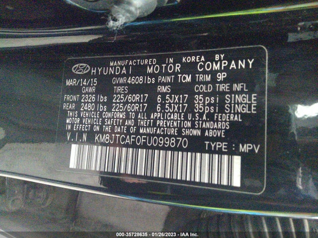2015 Hyundai Tucson, VIN: KM8JTCAF0FU099870