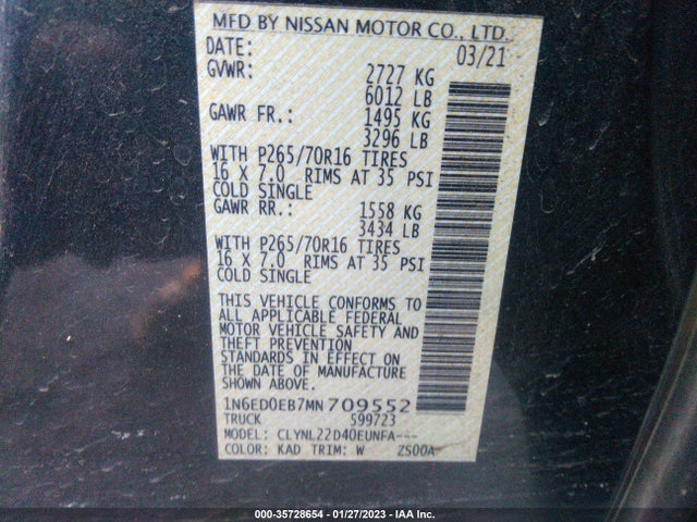 2021 Nissan Frontier, VIN: 1N6ED0EB7MN709552