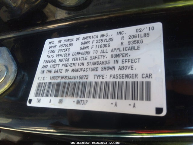 2010 HONDA ACCORD SDN EX-L VIN: 1HGCP3F83AA015872