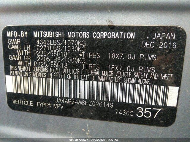 JA4AR3AW8HZ026149 Mitsubishi Outlander Sport Se 2.4