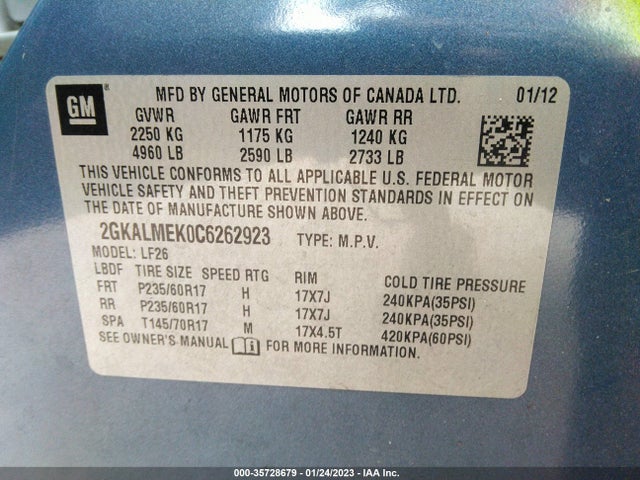 2012 GMC TERRAIN SLE-1 VIN: 2GKALMEK0C6262923