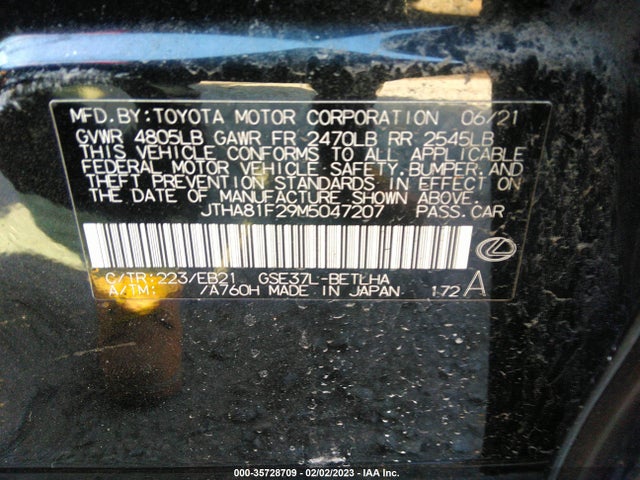2021 Lexus IS, VIN: JTHA81F29M5047207