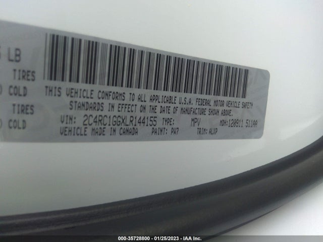 2020 CHRYSLER PACIFICA LIMITED VIN: 2C4RC1GGXLR144155