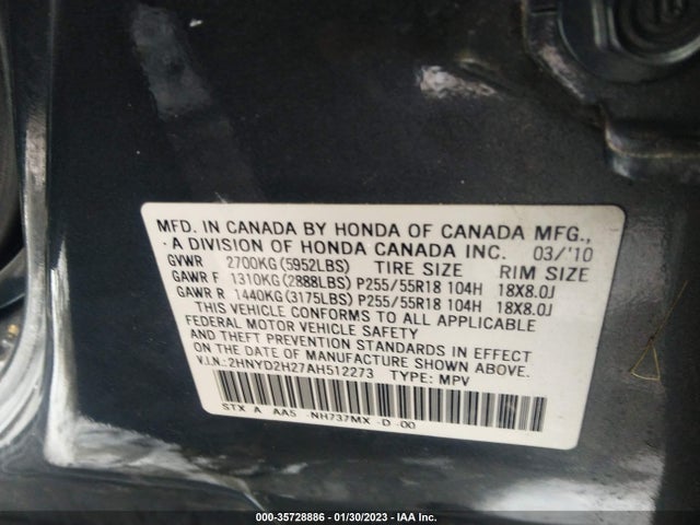 Acura MDX 2010 2HNYD2H27AH512273 Image 9