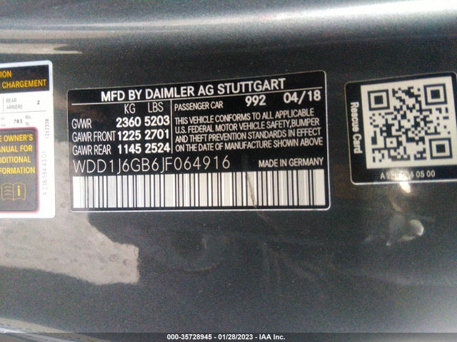 2018 Mercedes-Benz E-Class, VIN: WDD1J6GB6JF064916