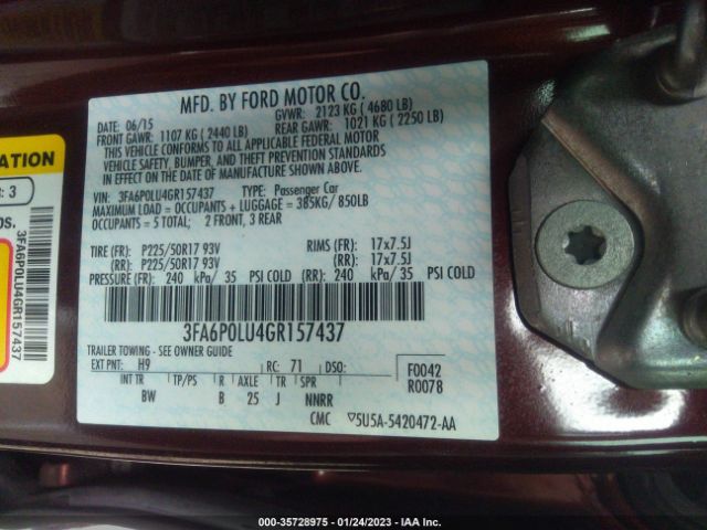 3FA6P0LU4GR157437 Ford Fusion Se Hybrid
