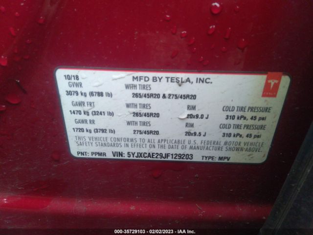 5YJXCAE29JF129203 Tesla Model X 75d/p100d/100d