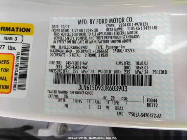 3LN6L5D93JR603903 Lincoln MKZ SELECT