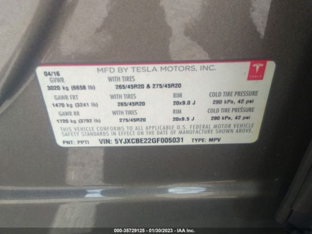 5YJXCBE22GF005031 Tesla Model X 70d/90d/75d/60d/p100d
