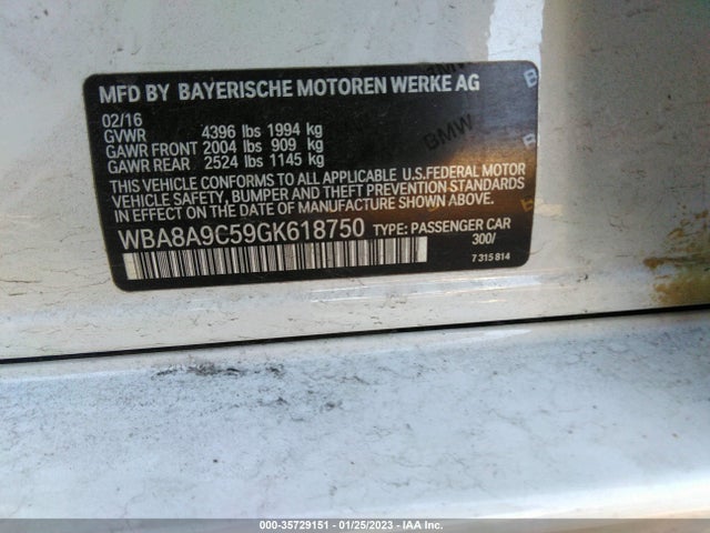 BMW 3 Series 320i 2016 WBA8A9C59GK618750 Image 9