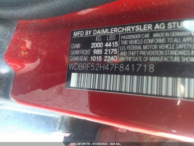 2007 MERCEDES-BENZ C-CLASS 2.5L SPORT VIN: WDBRF52H47F841718