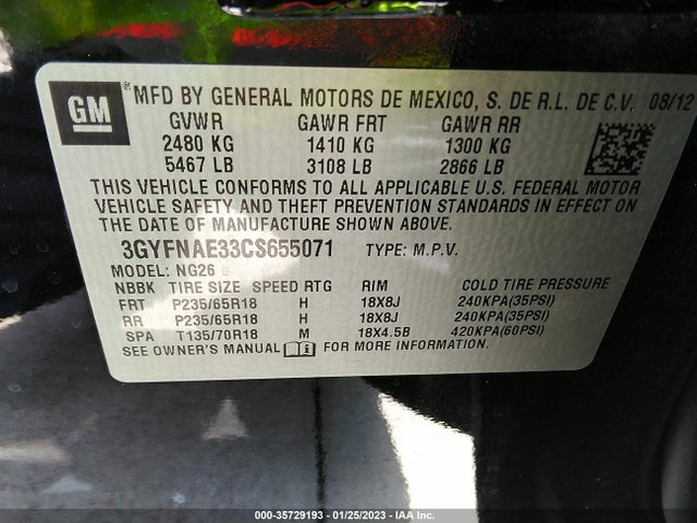 3GYFNAE33CS655071 Cadillac Srx Luxury Collection
