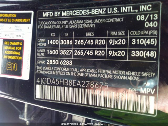 4JGDA5HB8EA278675 Mercedes-Benz M-class Ml 350