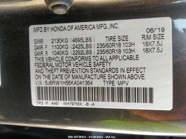 Honda CR-V EX 2019 5J6RW1H56KA041364 Image 9