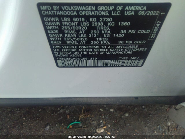 2022 Volkswagen Atlas, VIN: 1V2SR2CA9NC551319