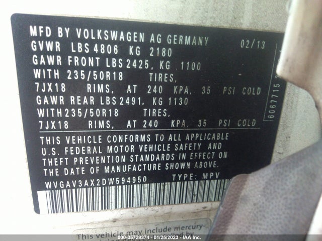 WVGAV3AX2DW594950 Volkswagen Tiguan