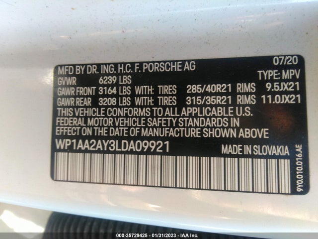 2020 Porsche Cayenne, VIN: WP1AA2AY3LDA09921