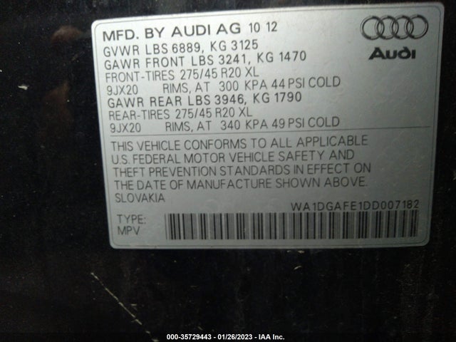 WA1DGAFE1DD007182 Audi Q7 3.0t S Line Prestige