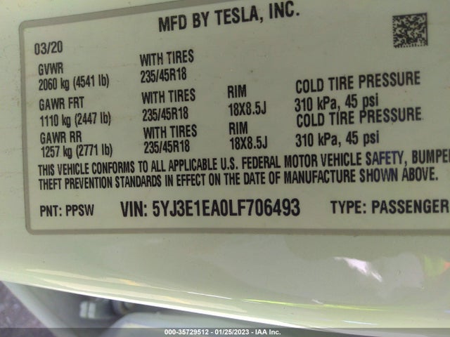 Tesla Model 3 Standard Range 2020 5YJ3E1EA0LF706493 Image 9
