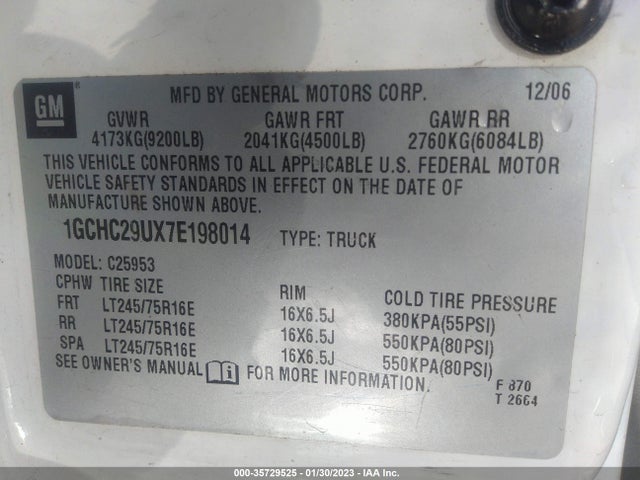 2007 CHEVROLET SILVERADO 2500HD CLASSIC LT2 VIN: 1GCHC29UX7E198014