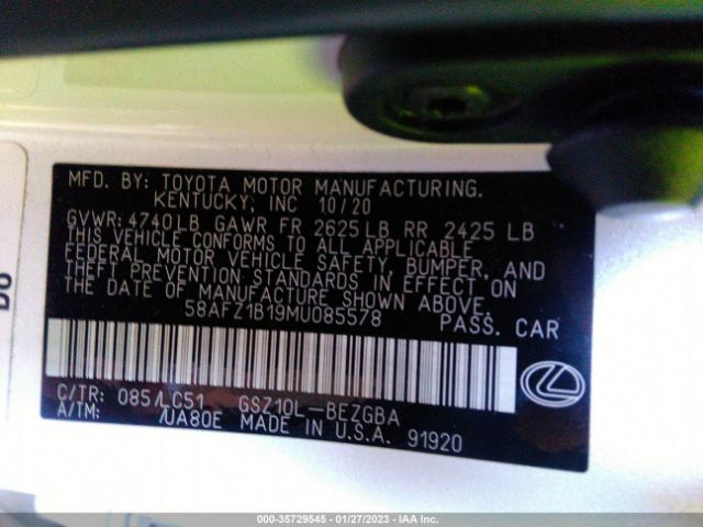 58AFZ1B19MU085578 Lexus Es 350 Ultra Luxury