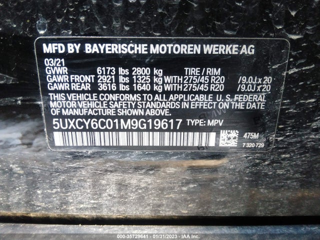 2021 BMW X6, VIN: 5UXCY6C01M9G19617