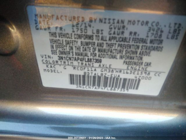 3N1CN7AP4FL887359 Nissan VERSA SV