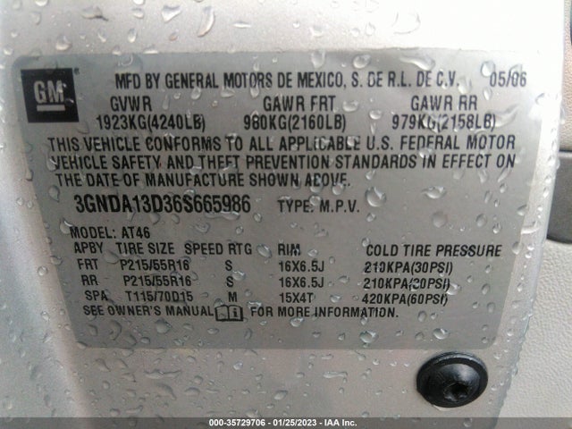 2006 CHEVROLET HHR LS VIN: 3GNDA13D36S665986