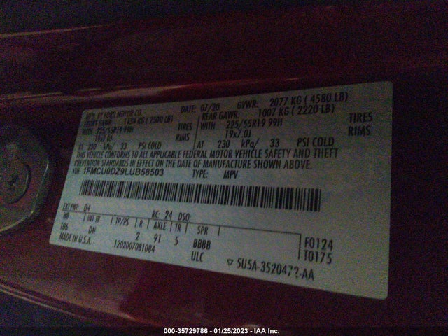 2020 Ford Escape, VIN: 1FMCU0DZ9LUB58503
