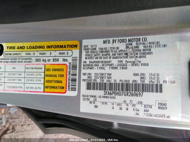 Ford FUSION SE 2016 3FA6P0HD7GR260697 Image 10