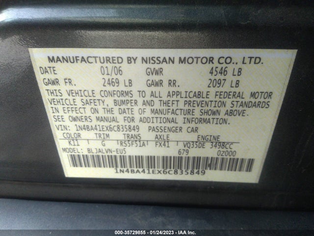 2006 NISSAN MAXIMA 3.5 SE VIN: 1N4BA41EX6C835849