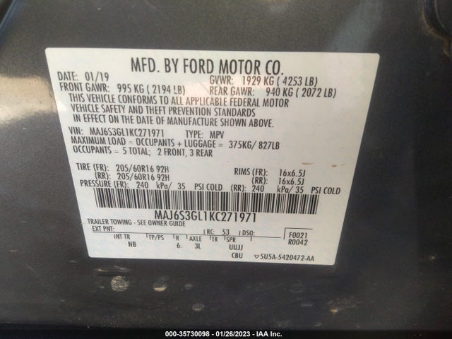 2019 Ford Ecosport, VIN: MAJ6S3GL1KC271971