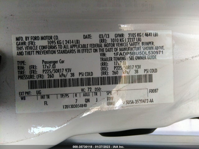 2013 FORD C-MAX HYBRID SEL VIN: 1FADP5BU5DL530971