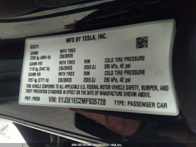 Tesla Model 3 Performance 2021 5YJ3E1EC2MF935728 Image 10