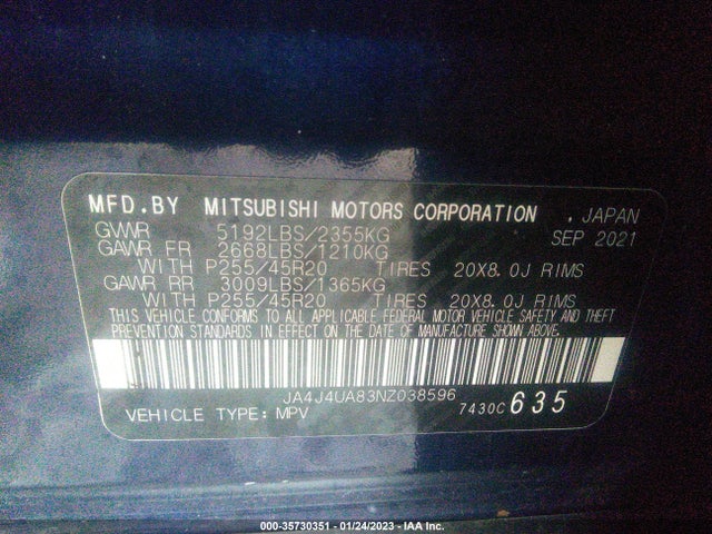 JA4J4UA83NZ038596 Mitsubishi Outlander Se