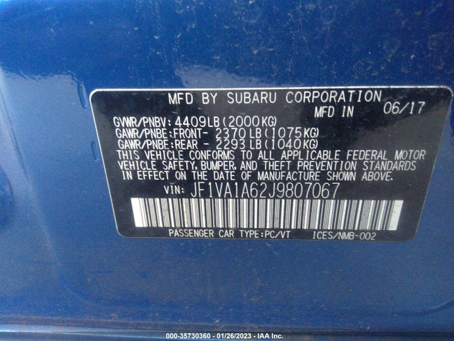 Subaru WRX 2018 JF1VA1A62J9807067 Image 11