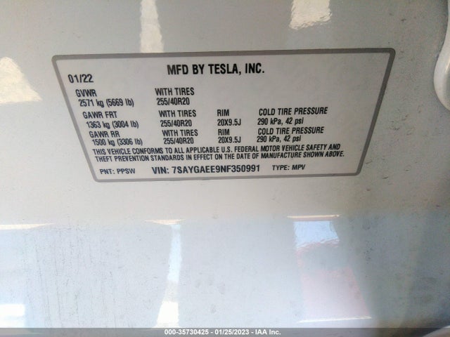 7SAYGAEE9NF350991 Tesla Model Y Long Range