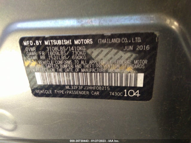 ML32F3FJ1HHF08215 Mitsubishi Mirage G4 Es